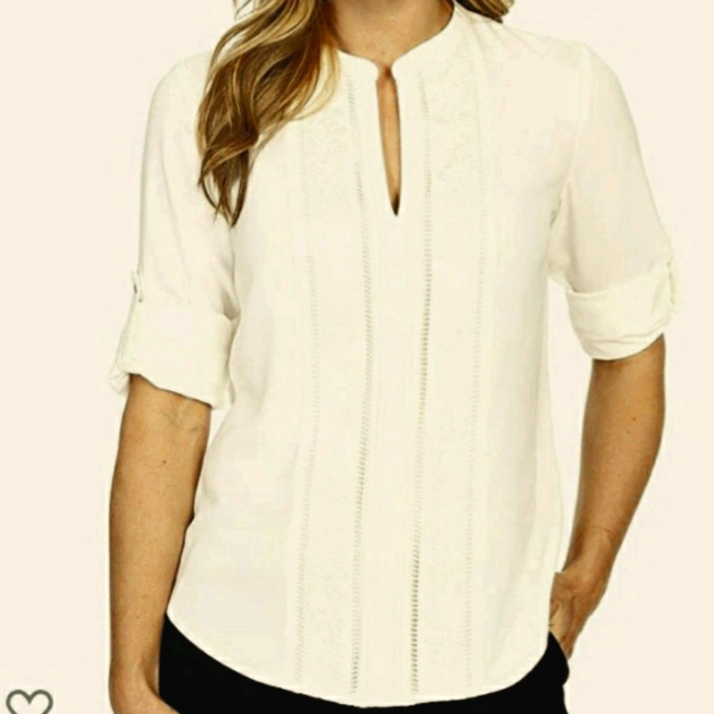 Calvin Klein Roll Sleeve Blouse with Embroidery